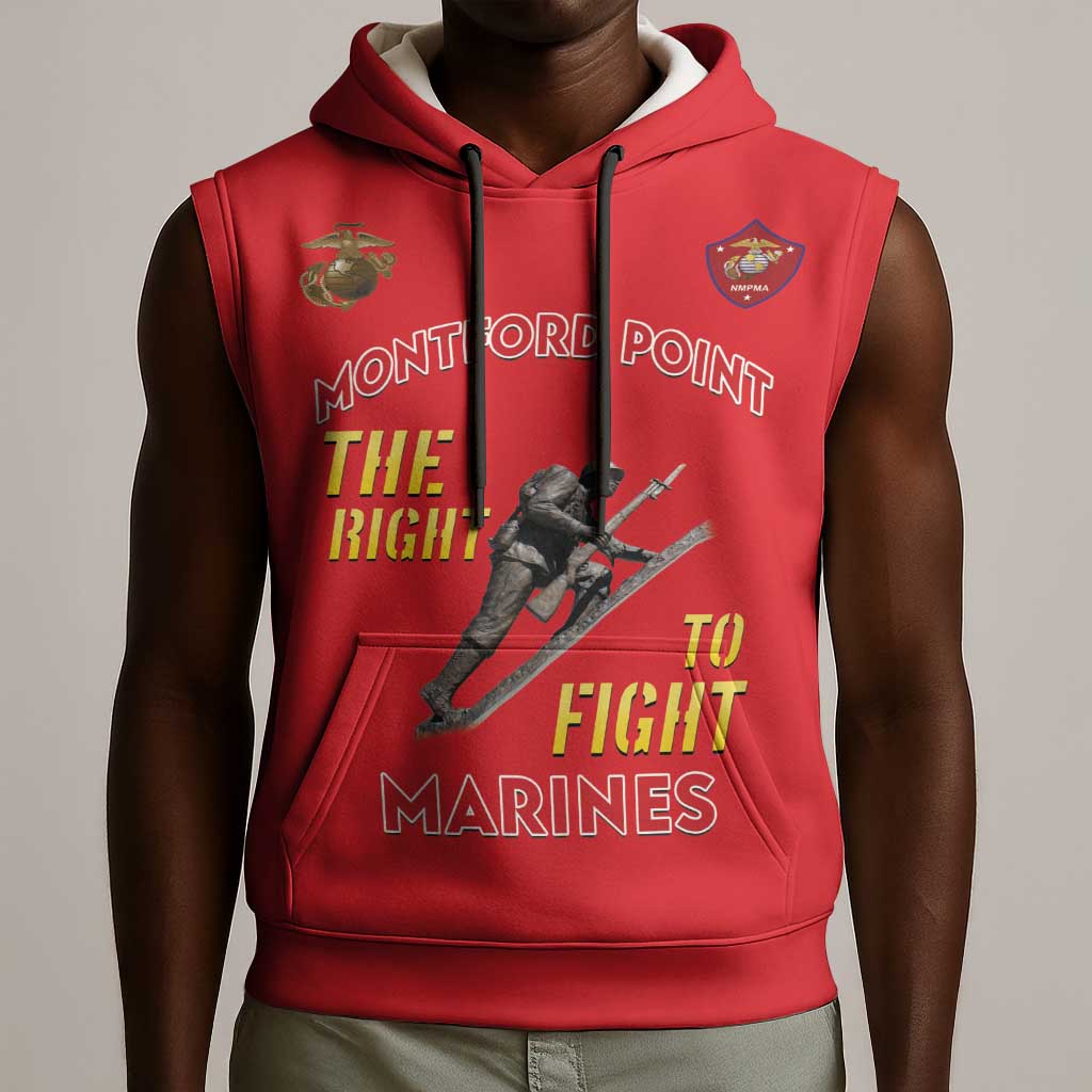 African American Heroes Sleeveless Hoodie Montford Point Marines - Red - African Pride