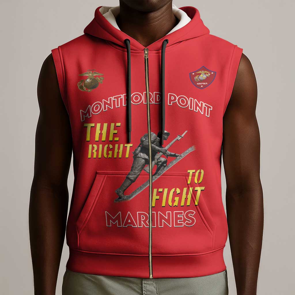 African American Heroes Sleeveless Zip Hoodie Montford Point Marines - Red - African Pride