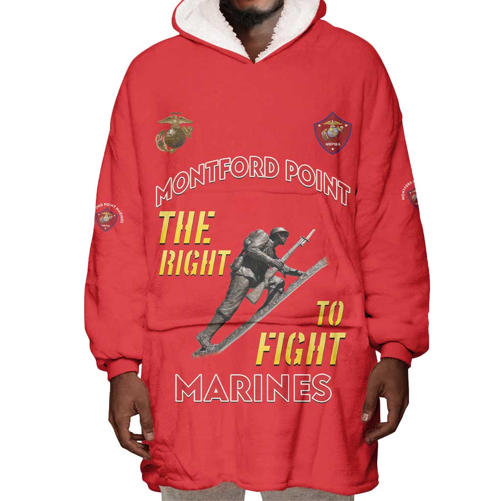 African American Heroes Wearable Blanket Hoodie Montford Point Marines - Red - African Pride