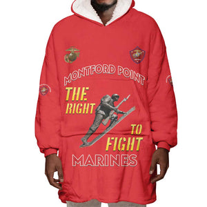 African American Heroes Wearable Blanket Hoodie Montford Point Marines - Red - African Pride