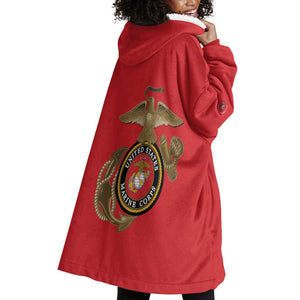 African American Heroes Wearable Blanket Hoodie Montford Point Marines - Red - African Pride
