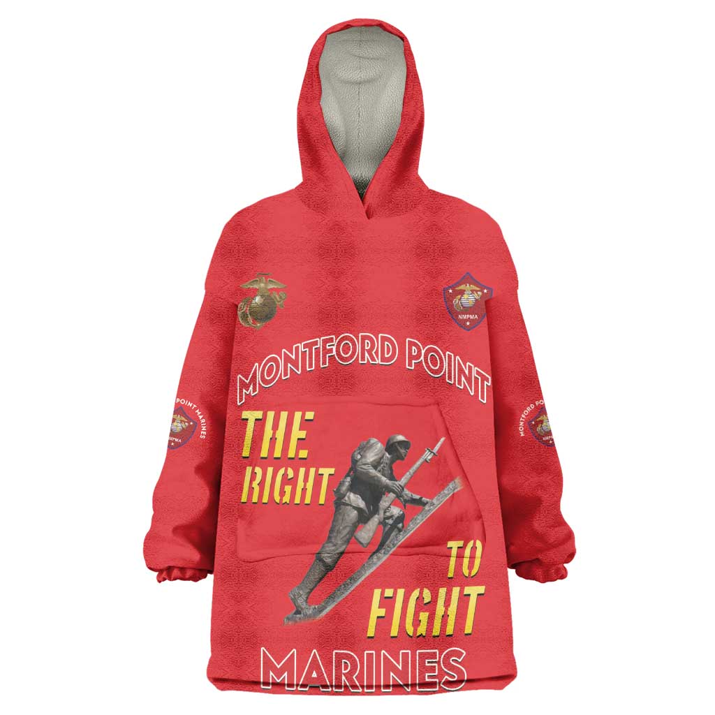 African American Heroes Wearable Blanket Hoodie Montford Point Marines - Red - African Pride