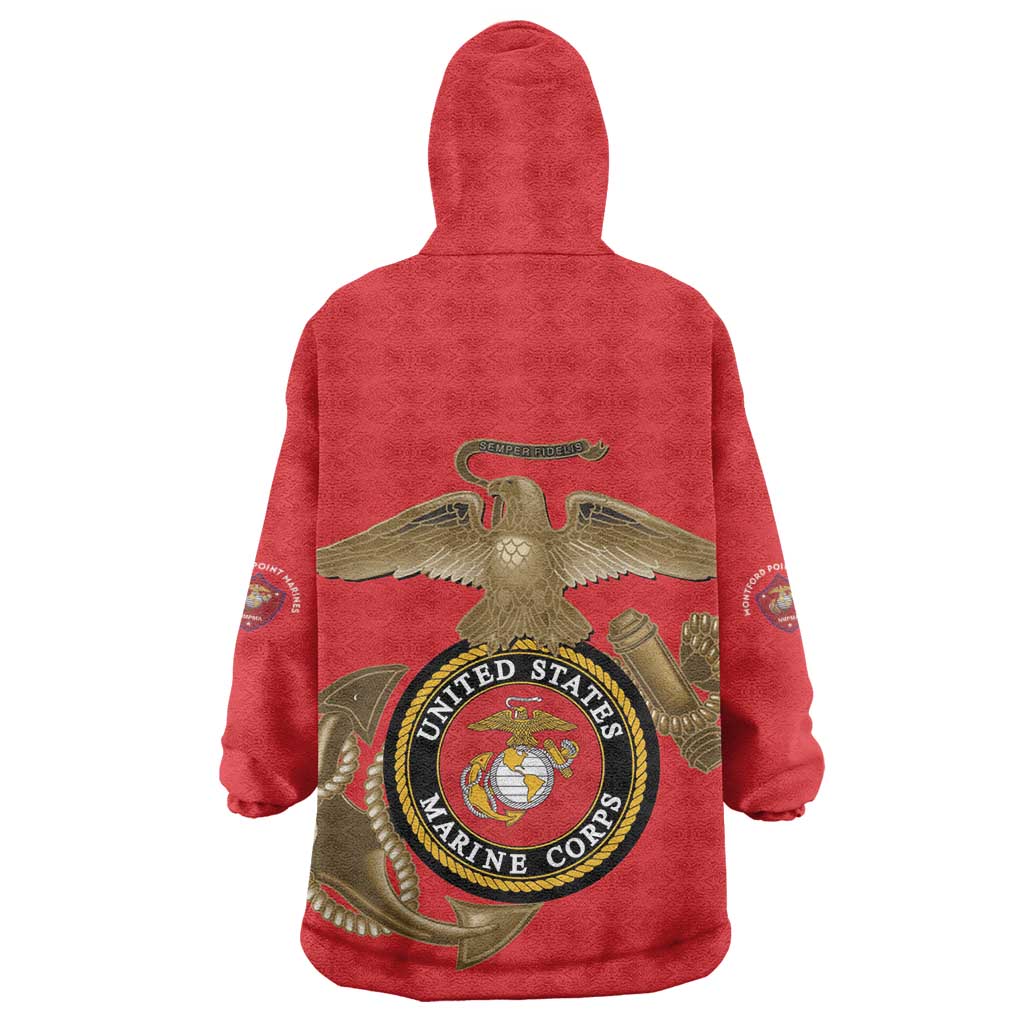 African American Heroes Wearable Blanket Hoodie Montford Point Marines - Red - African Pride