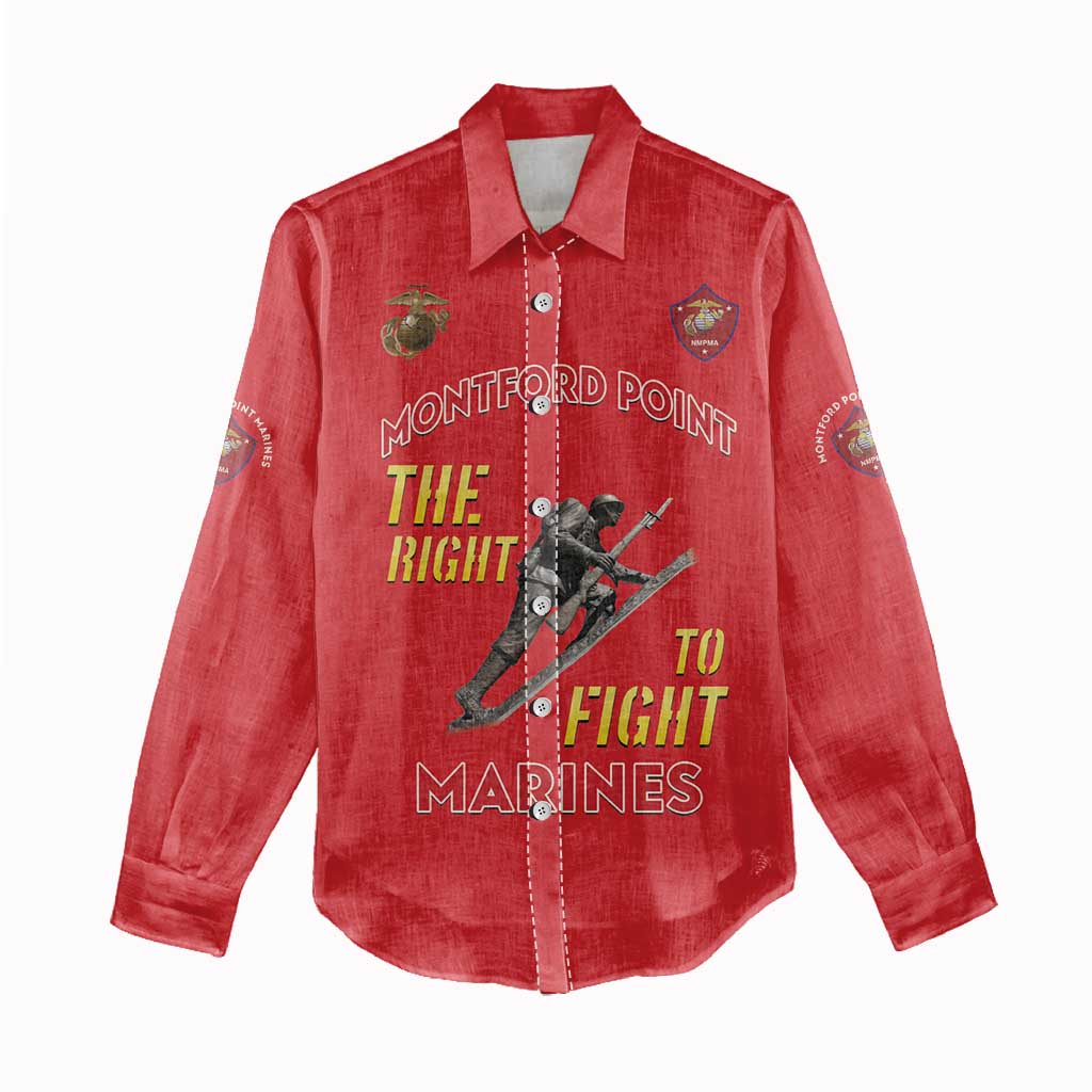 African American Heroes Women Casual Shirt Montford Point Marines - Red - African Pride