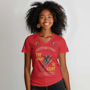 African American Heroes Women V-Neck T-Shirt Montford Point Marines - Red - African Pride