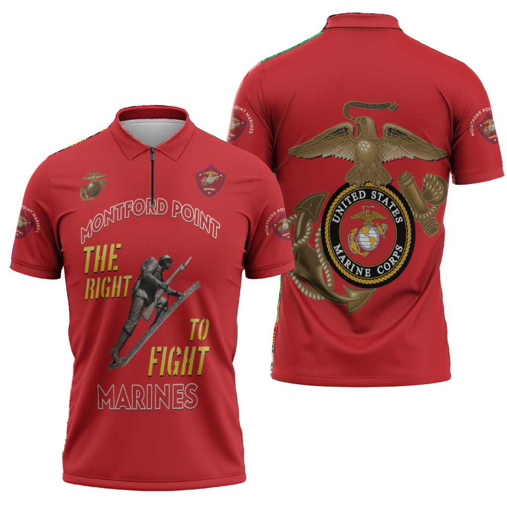Montford Point Marines Zipper Polo Shirt The Right To Fight - Red