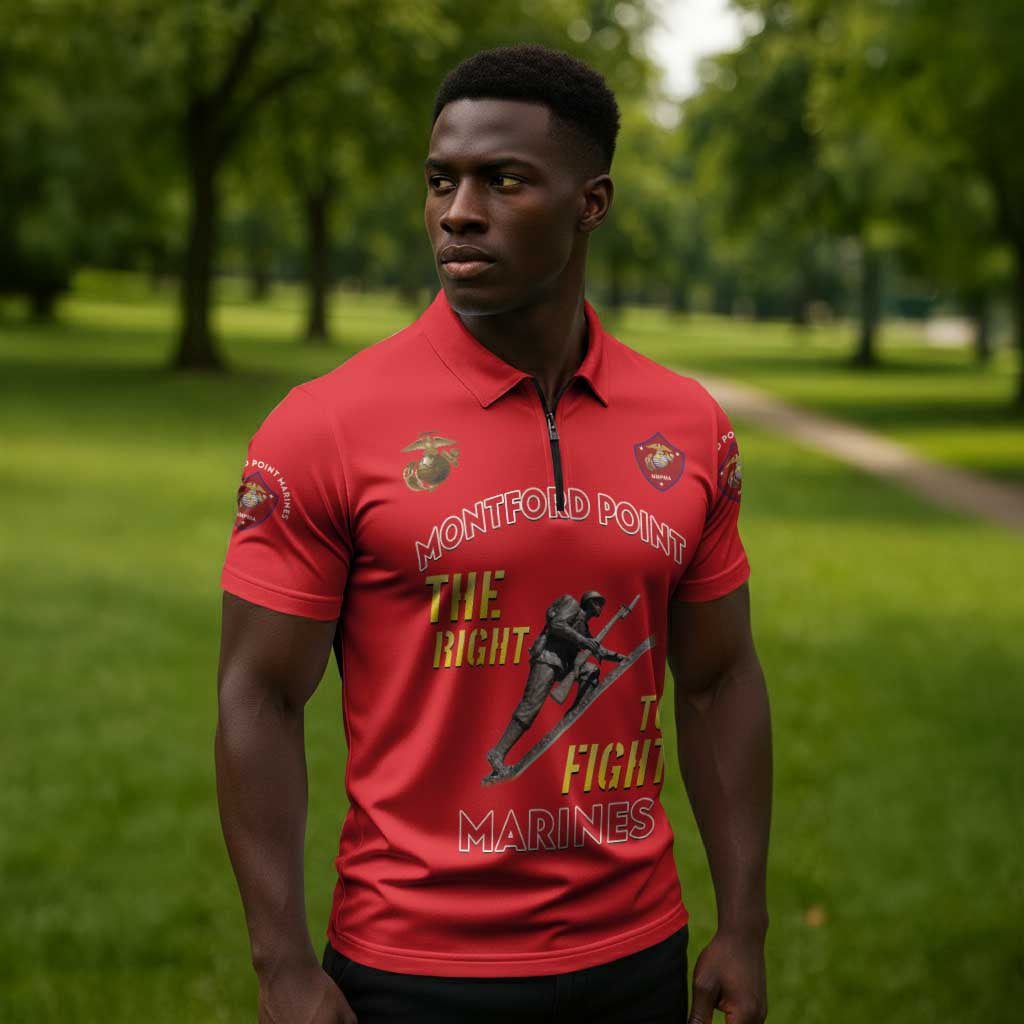 Montford Point Marines Zipper Polo Shirt The Right To Fight - Red