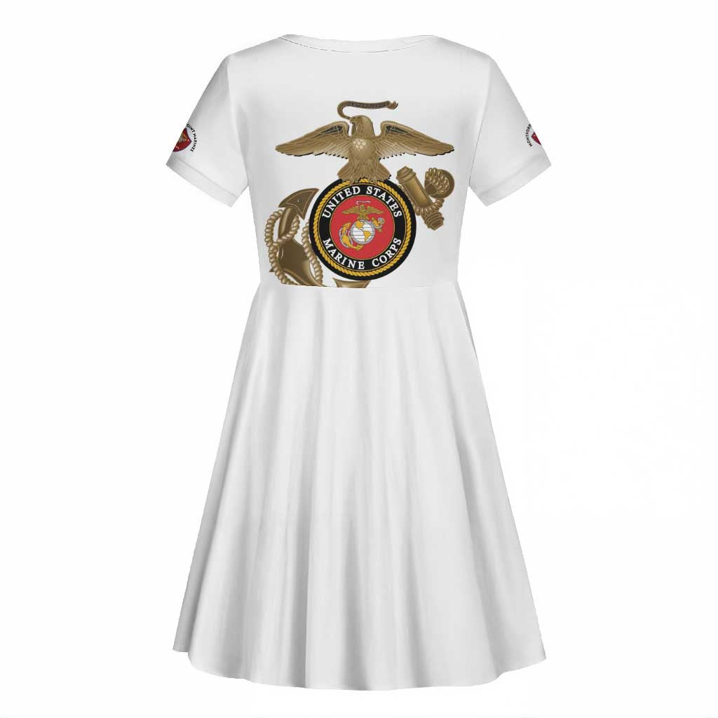 African American Heroes Kid Short Sleeve Dress Montford Point Marines - White - African Pride