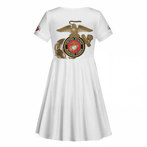 African American Heroes Kid Short Sleeve Dress Montford Point Marines - White - African Pride
