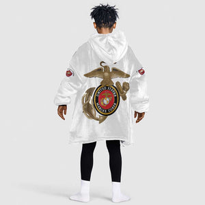 African American Heroes Kid Wearable Blanket Hoodie Montford Point Marines - White - African Pride
