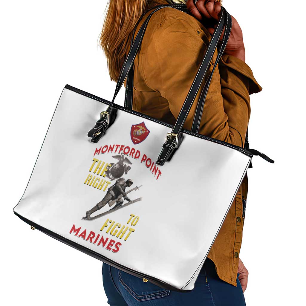 African American Heroes Leather Tote Bag Montford Point Marines - White - African Pride