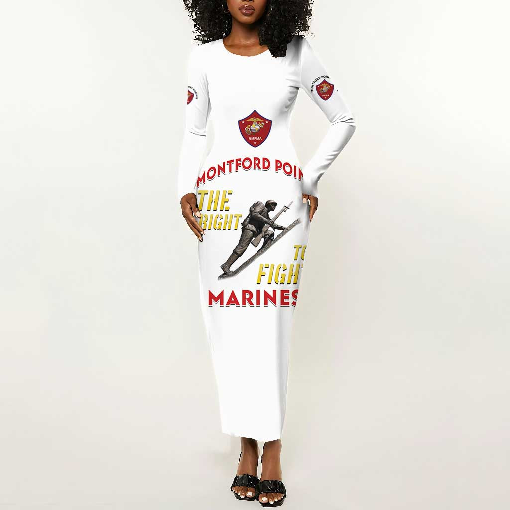 African American Heroes Long Sleeve Bodycon Dress Montford Point Marines - White - African Pride