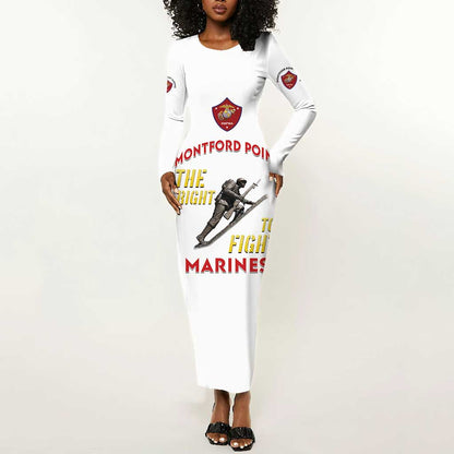 African American Heroes Long Sleeve Bodycon Dress Montford Point Marines - White - African Pride