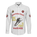 African American Heroes Long Sleeve Button Shirt Montford Point Marines - White - African Pride
