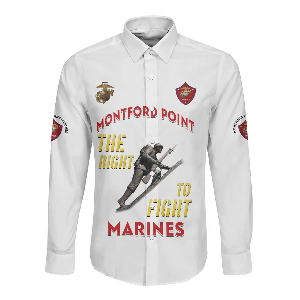 African American Heroes Long Sleeve Button Shirt Montford Point Marines - White - African Pride