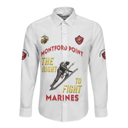 African American Heroes Long Sleeve Button Shirt Montford Point Marines - White - African Pride