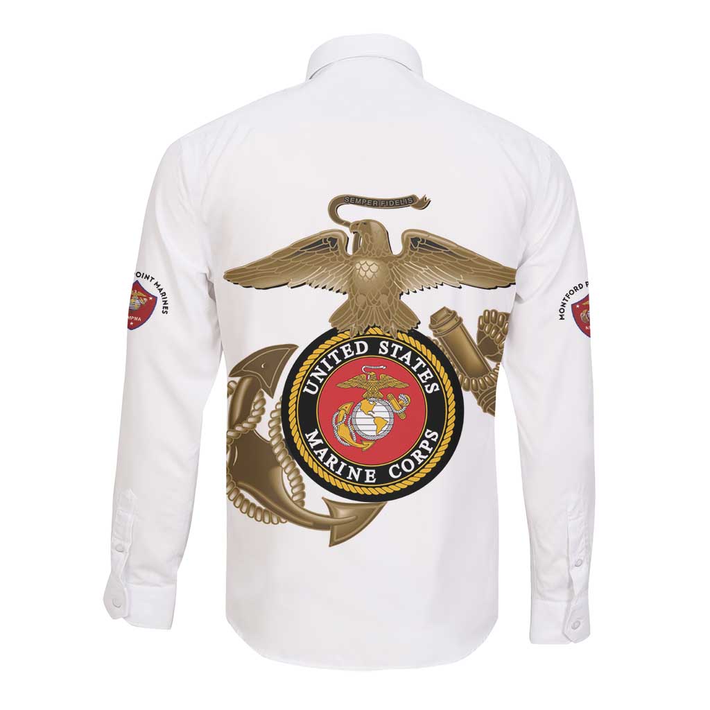 African American Heroes Long Sleeve Button Shirt Montford Point Marines - White - African Pride