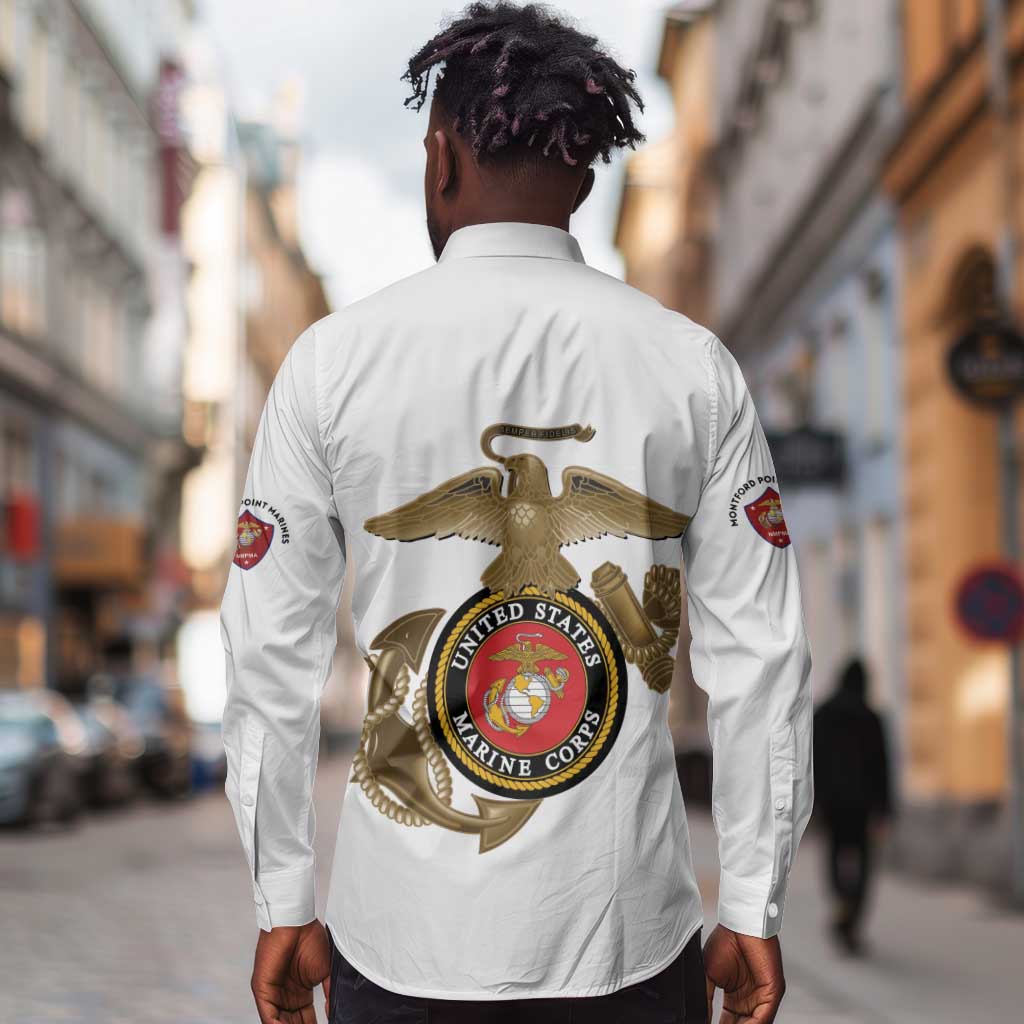 African American Heroes Long Sleeve Button Shirt Montford Point Marines - White - African Pride