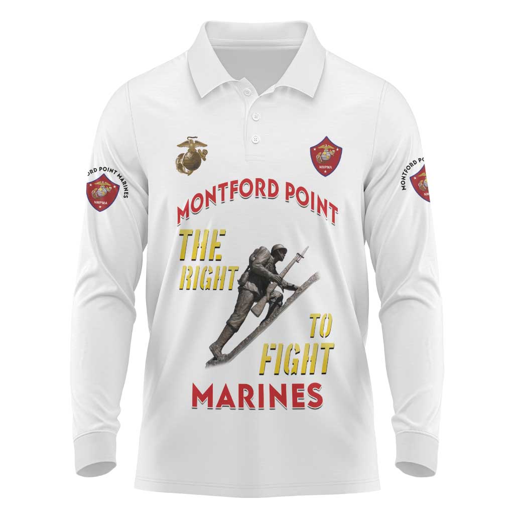 African American Heroes Long Sleeve Polo Shirt Montford Point Marines - White - African Pride