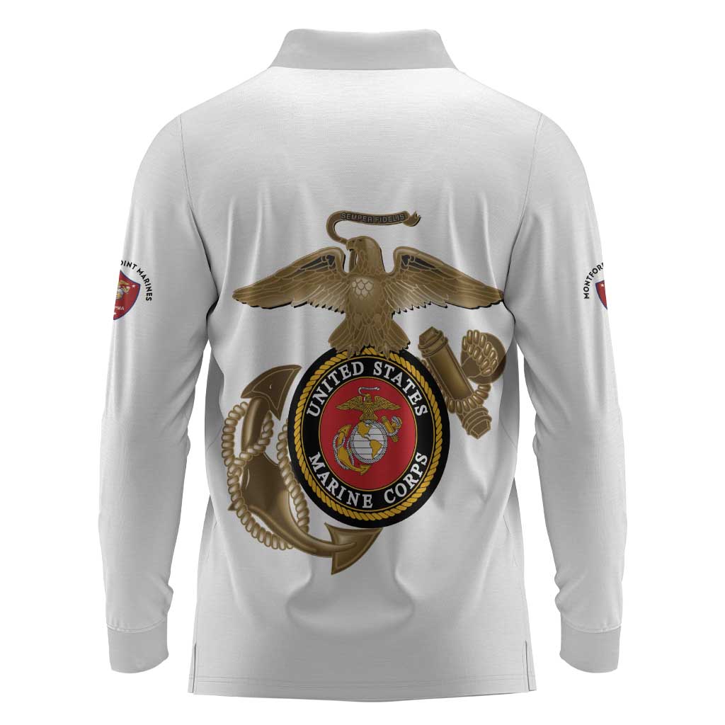 African American Heroes Long Sleeve Polo Shirt Montford Point Marines - White - African Pride