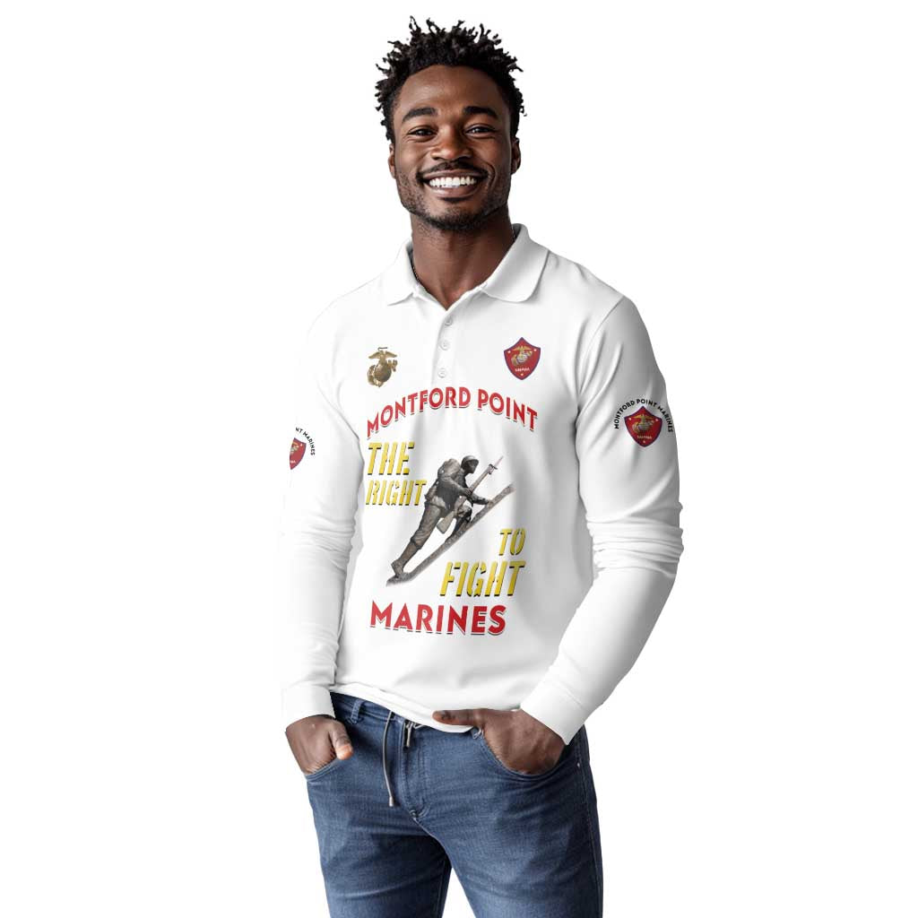 African American Heroes Long Sleeve Polo Shirt Montford Point Marines - White - African Pride