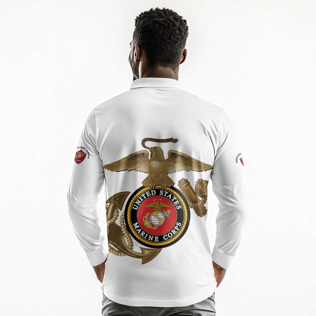 African American Heroes Long Sleeve Polo Shirt Montford Point Marines - White - African Pride