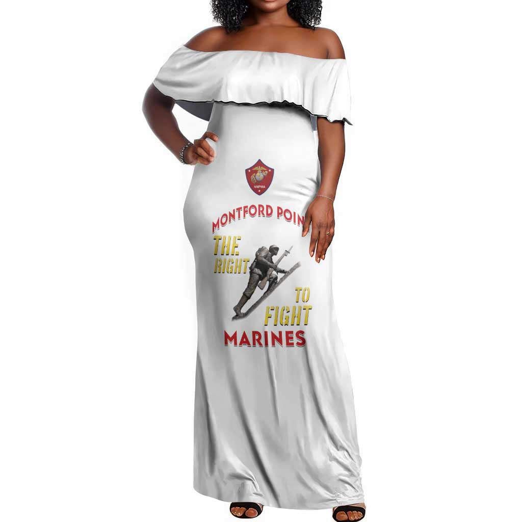 African American Heroes Off Shoulder Maxi Dress Montford Point Marines - White - African Pride