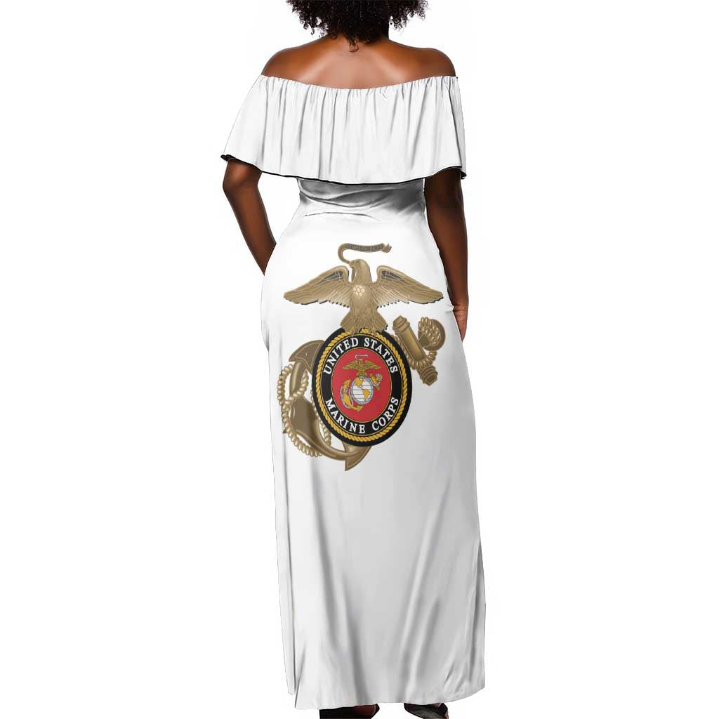 African American Heroes Off Shoulder Maxi Dress Montford Point Marines - White - African Pride