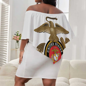 African American Heroes Off Shoulder Short Dress Montford Point Marines - White - African Pride