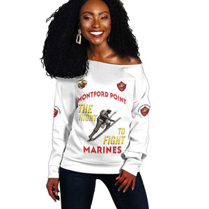 African American Heroes Off Shoulder Sweater Montford Point Marines - White - African Pride