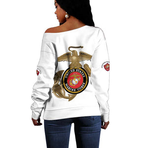 African American Heroes Off Shoulder Sweater Montford Point Marines - White - African Pride