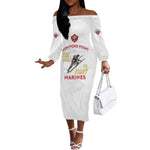 African American Heroes Off The Shoulder Long Sleeve Dress Montford Point Marines - White - African Pride