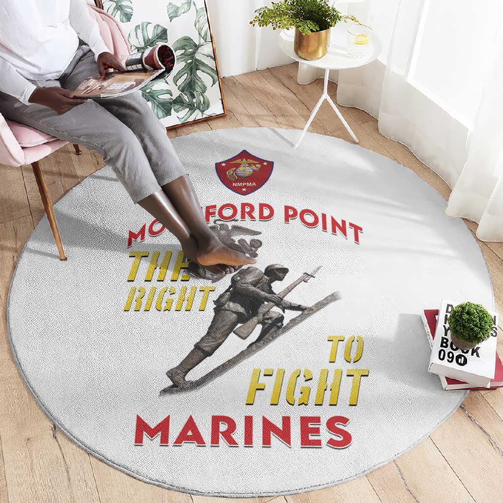 African American Heroes Round Carpet Montford Point Marines - White - African Pride