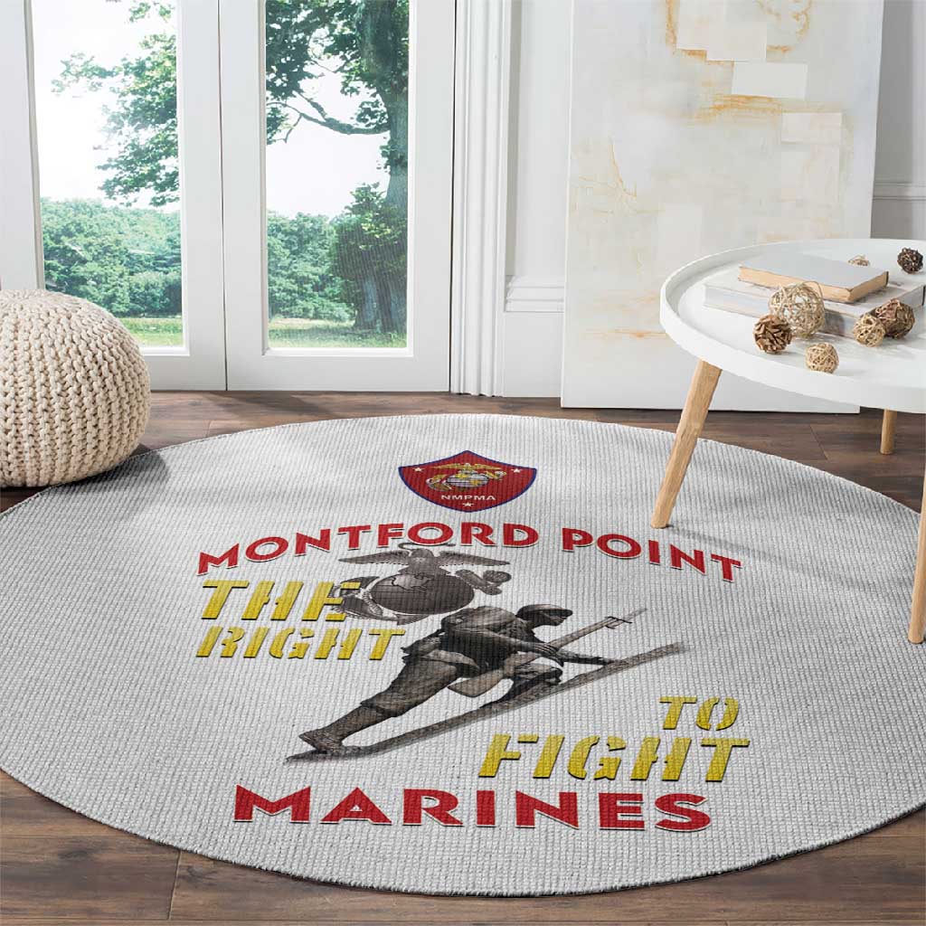 African American Heroes Round Carpet Montford Point Marines - White - African Pride
