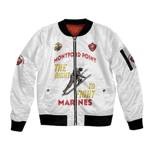 African American Heroes Sleeve Zip Bomber Jacket Montford Point Marines - White - African Pride