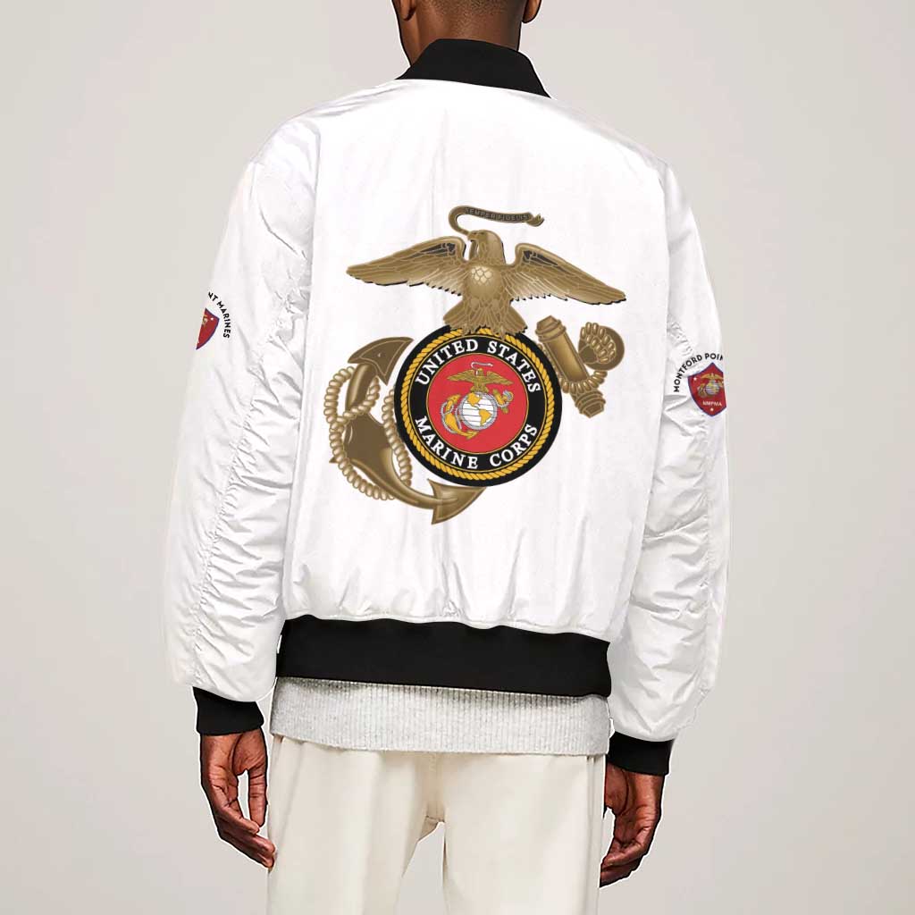 African American Heroes Sleeve Zip Bomber Jacket Montford Point Marines - White - African Pride