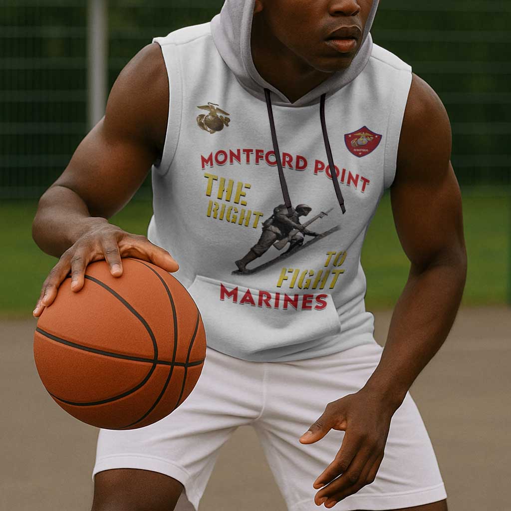 African American Heroes Sleeveless Hoodie Montford Point Marines - White - African Pride