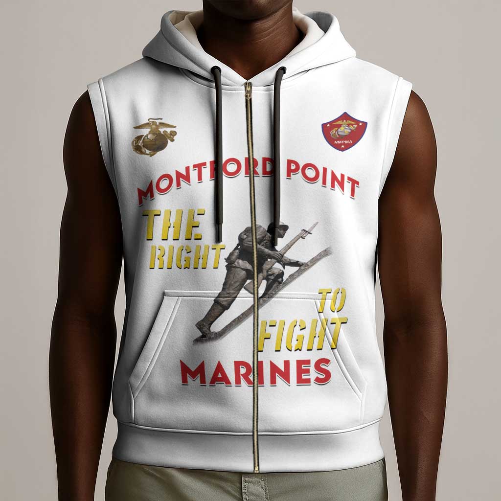 African American Heroes Sleeveless Zip Hoodie Montford Point Marines - White - African Pride