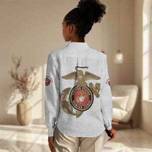 African American Heroes Women Casual Shirt Montford Point Marines - White - African Pride