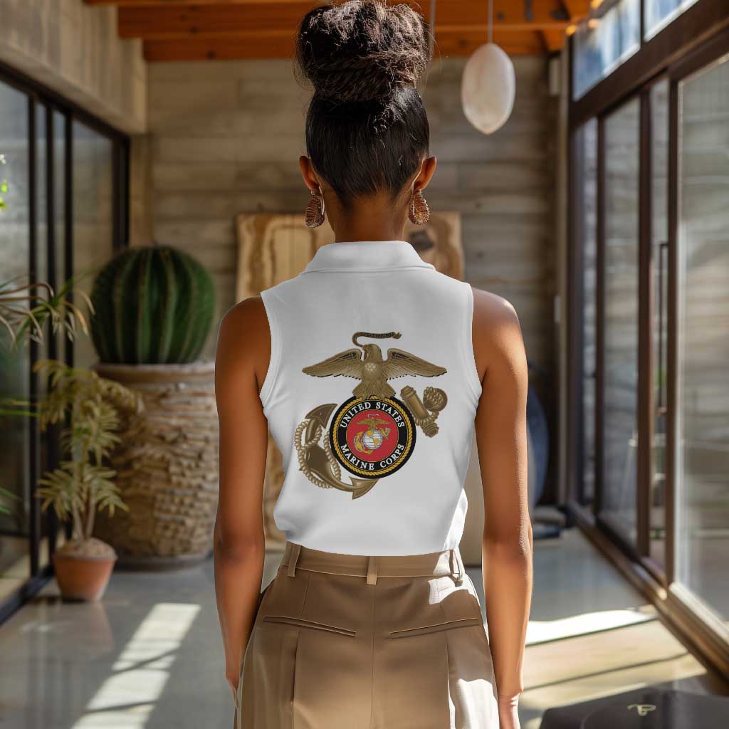 African American Heroes Women Sleeveless Polo Shirt Montford Point Marines - White - African Pride