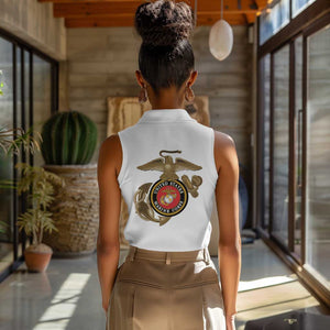 African American Heroes Women Sleeveless Polo Shirt Montford Point Marines - White - African Pride