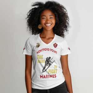 African American Heroes Women V-Neck T-Shirt Montford Point Marines - White - African Pride