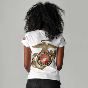 African American Heroes Women V-Neck T-Shirt Montford Point Marines - White - African Pride