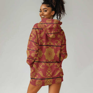 Basotho Blanket Hoodie Dress Lesotho Seanamarena Kharetsa Royal Red - African Pride