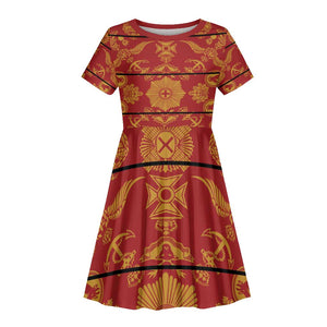 Basotho Blanket Kid Short Sleeve Dress Lesotho Seanamarena Kharetsa Royal Red - African Pride