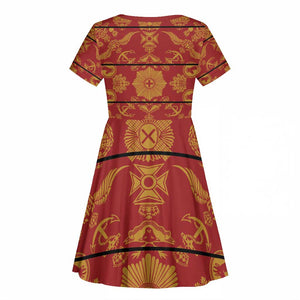 Basotho Blanket Kid Short Sleeve Dress Lesotho Seanamarena Kharetsa Royal Red - African Pride