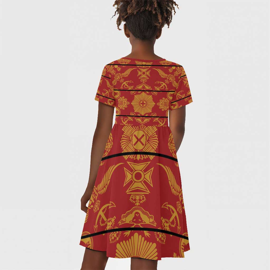 Basotho Blanket Kid Short Sleeve Dress Lesotho Seanamarena Kharetsa Royal Red - African Pride