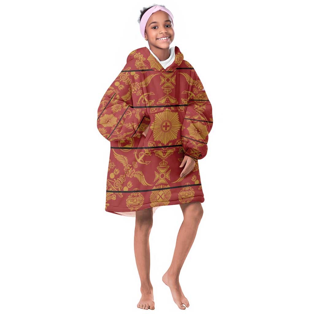 Basotho Blanket Kid Wearable Blanket Hoodie Lesotho Seanamarena Kharetsa Royal Red - African Pride