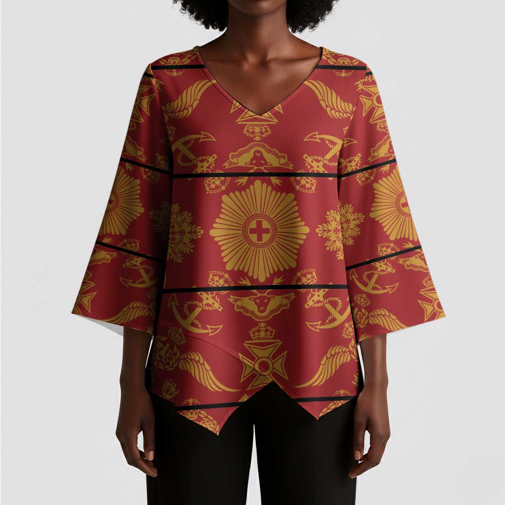 Lesotho Seanamarena Kharetsa Royal Red Kimono Sleeve Blouse Basotho Traditional Blanket Style