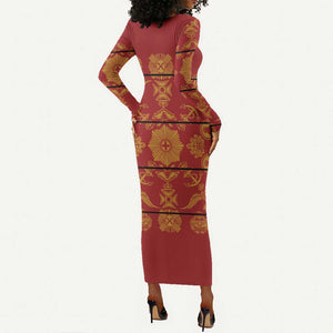 Basotho Blanket Long Sleeve Bodycon Dress Lesotho Seanamarena Kharetsa Royal Red - African Pride